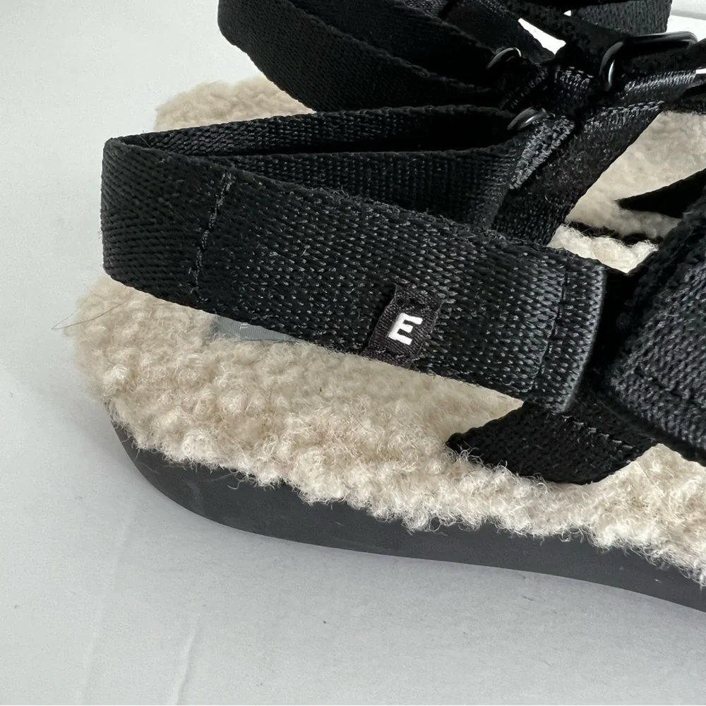 Everlane The Renew Sport Sherpa Fleece Sandal Black Cream Size 9